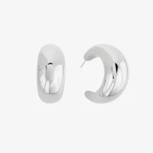 Rhodium Silver Chunky Tsuki Hoop Earrings