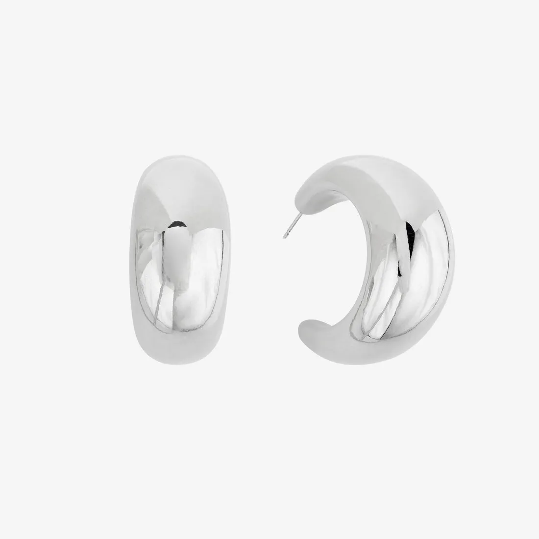 Rhodium Silver Chunky Tsuki Hoop Earrings
