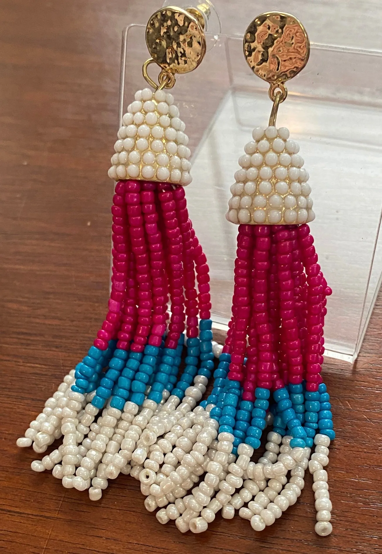 Seed Bead Tribal Style Drop Dangly Tassel Statement Earrings