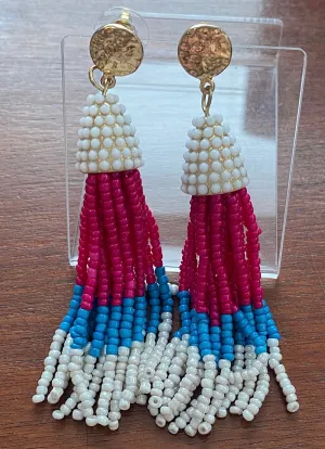 Seed Bead Tribal Style Drop Dangly Tassel Statement Earrings