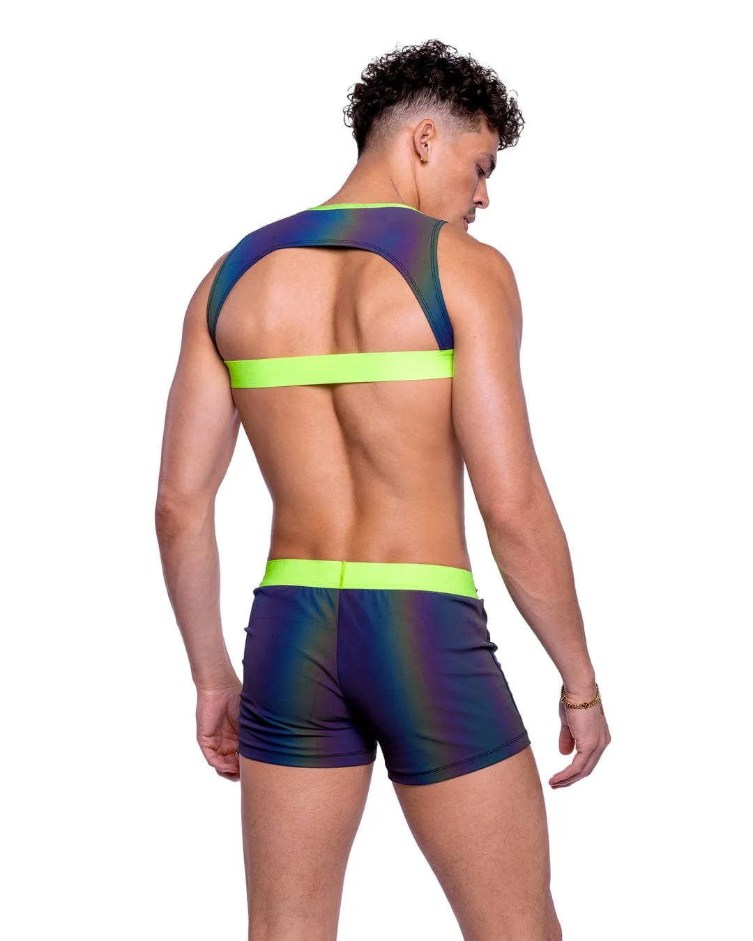 Sexy Men's Rainbow Reflective Shorts w/ Stud Detail