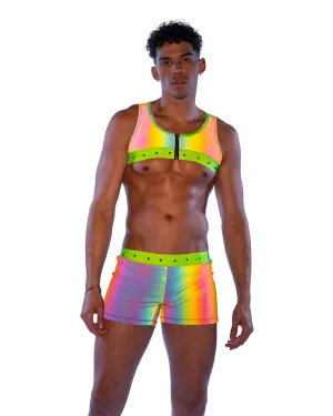 Sexy Men's Rainbow Reflective Shorts w/ Stud Detail
