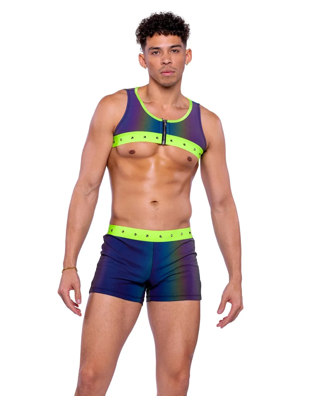 Sexy Men's Rainbow Reflective Shorts w/ Stud Detail