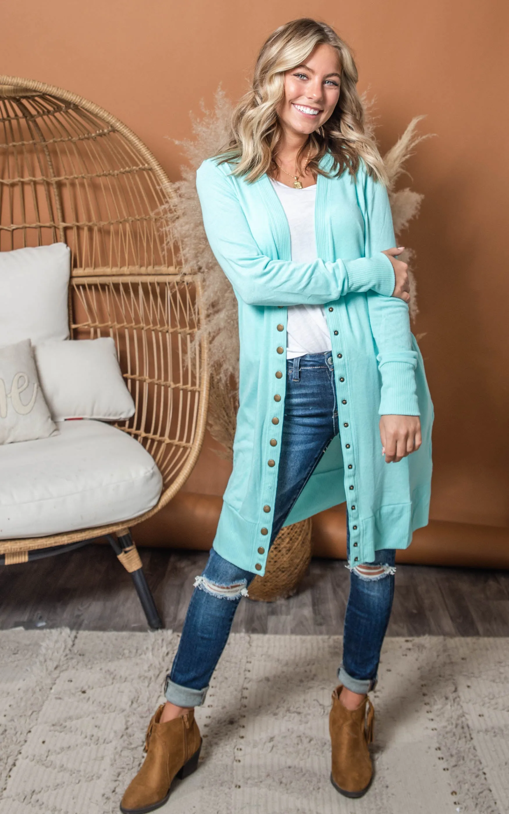 Simply Obsessed Long Snap Button Down Cardigan - Final Sale