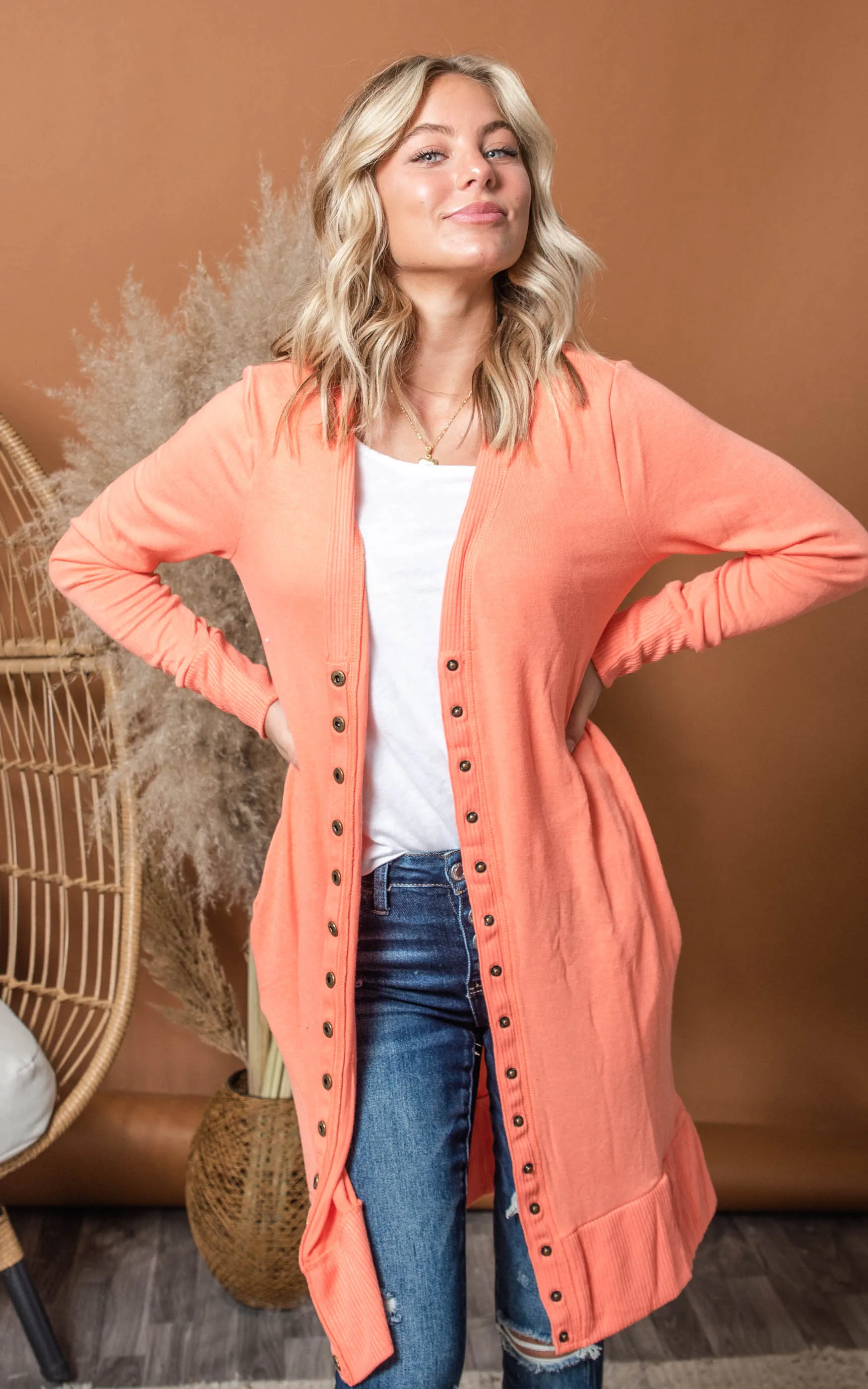 Simply Obsessed Long Snap Button Down Cardigan - Final Sale