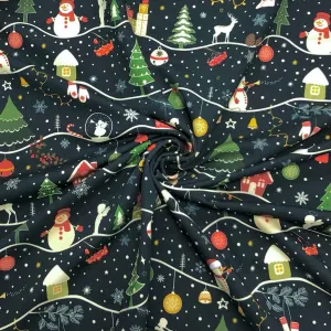 Snowy Christmas on Midnight French Terry Fabric