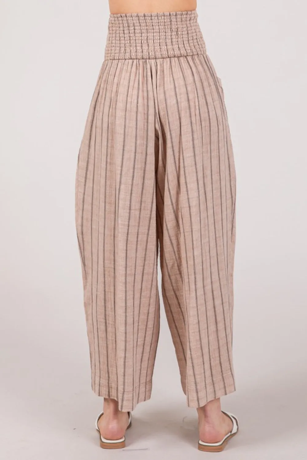 Sophronia - Cotton Gauze Wash Stripe Pants - Mocha - Exclusively Online