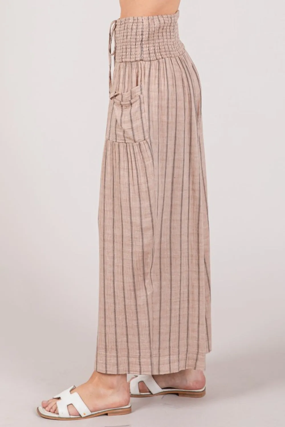 Sophronia - Cotton Gauze Wash Stripe Pants - Mocha - Exclusively Online