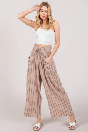 Sophronia - Cotton Gauze Wash Stripe Pants - Mocha - Exclusively Online