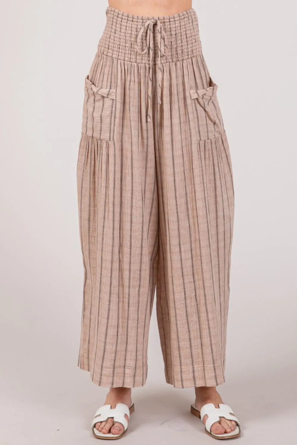 Sophronia - Cotton Gauze Wash Stripe Pants - Mocha - Exclusively Online