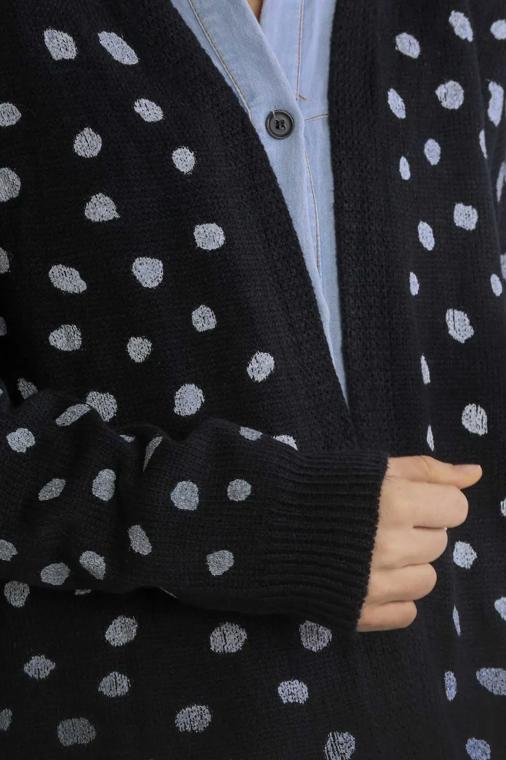 Umgee Black Dalmatian Hand Stamped Open Front Cardigan