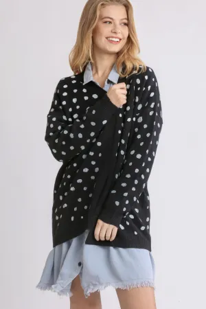 Umgee Black Dalmatian Hand Stamped Open Front Cardigan
