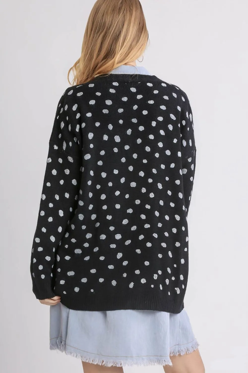 Umgee Black Dalmatian Hand Stamped Open Front Cardigan