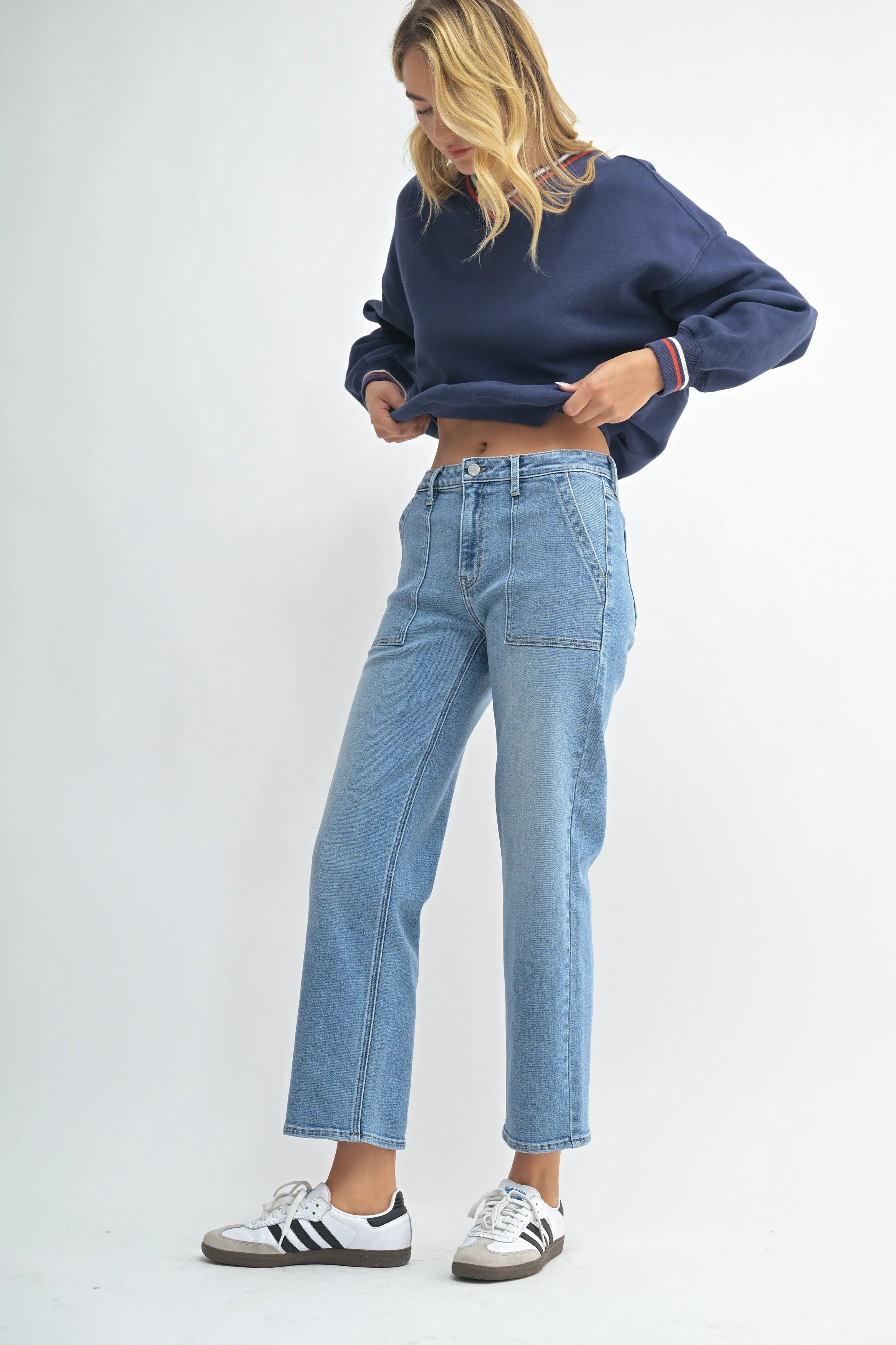 Utility Pocket Straight Leg Jeans in Light Denim