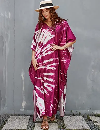 V-Neck Ethnic Print Long Beach Kaftan for Women
