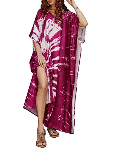 V-Neck Ethnic Print Long Beach Kaftan for Women