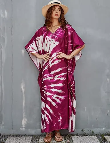 V-Neck Ethnic Print Long Beach Kaftan for Women