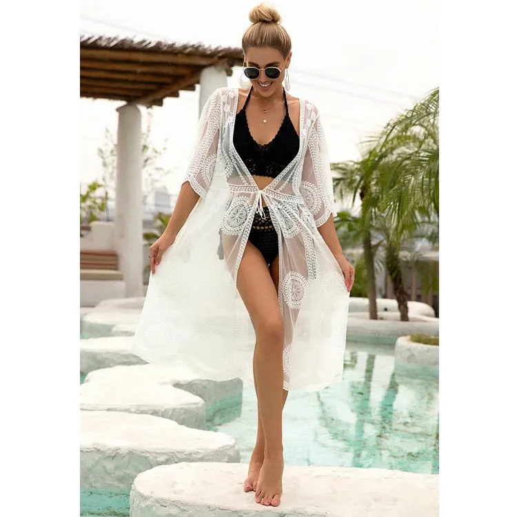 VenusFox Beach Dress 2021 New Kimonos Beachwear Hand-Woven Solid Color Women Swimwear For Bikini Cover Up