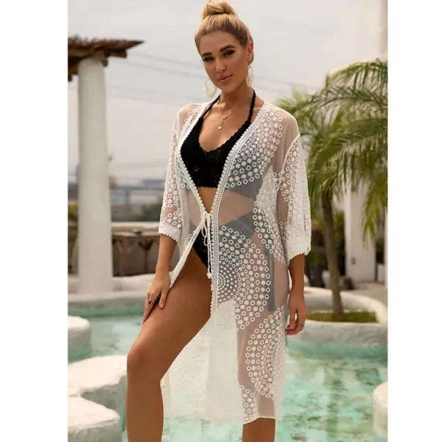 VenusFox Beach Dress 2021 New Kimonos Beachwear Hand-Woven Solid Color Women Swimwear For Bikini Cover Up
