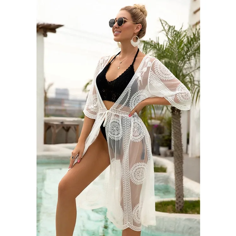 VenusFox Beach Dress 2021 New Kimonos Beachwear Hand-Woven Solid Color Women Swimwear For Bikini Cover Up