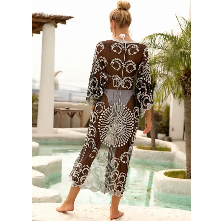 VenusFox Beach Dress 2021 New Kimonos Beachwear Hand-Woven Solid Color Women Swimwear For Bikini Cover Up