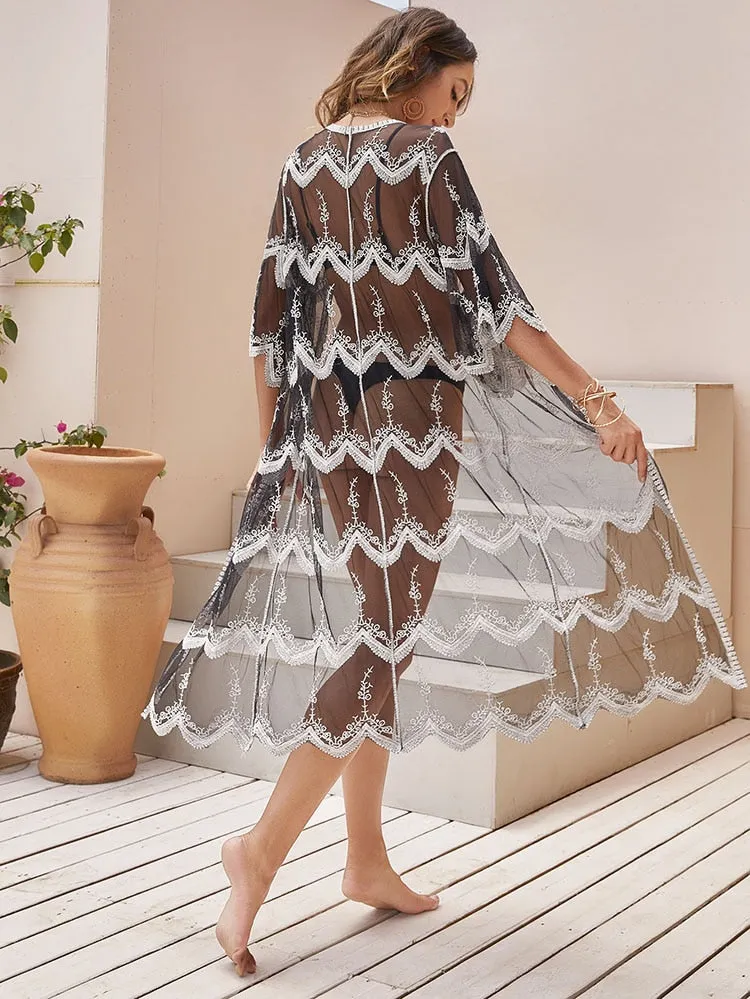 VenusFox Beach Dress 2021 New Kimonos Beachwear Hand-Woven Solid Color Women Swimwear For Bikini Cover Up