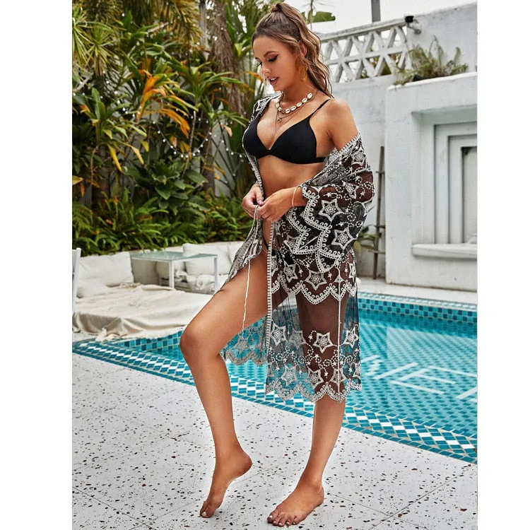 VenusFox Beach Dress 2021 New Kimonos Beachwear Hand-Woven Solid Color Women Swimwear For Bikini Cover Up