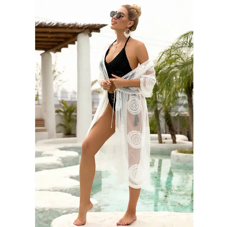 VenusFox Beach Dress 2021 New Kimonos Beachwear Hand-Woven Solid Color Women Swimwear For Bikini Cover Up