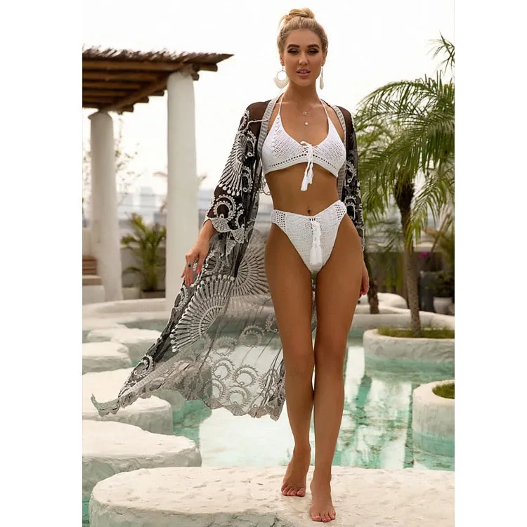 VenusFox Beach Dress 2021 New Kimonos Beachwear Hand-Woven Solid Color Women Swimwear For Bikini Cover Up