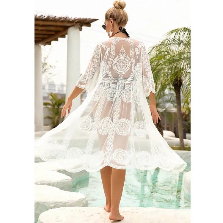 VenusFox Beach Dress 2021 New Kimonos Beachwear Hand-Woven Solid Color Women Swimwear For Bikini Cover Up