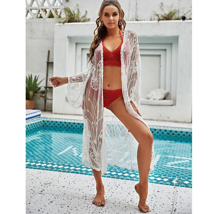 VenusFox Beach Dress 2021 New Kimonos Beachwear Hand-Woven Solid Color Women Swimwear For Bikini Cover Up