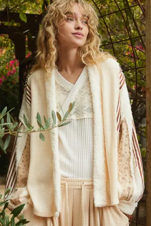 Waffle Knit Fleece Mix Cardigan