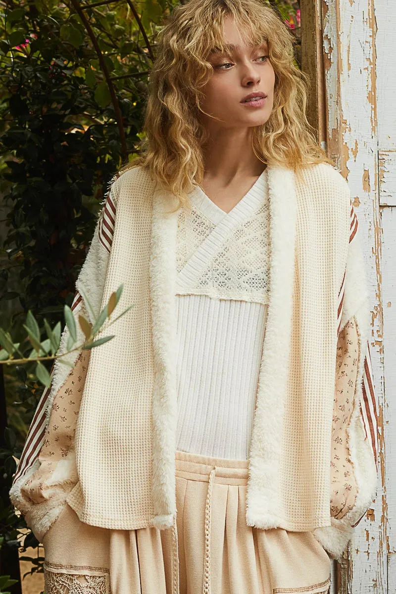 Waffle Knit Fleece Mix Cardigan
