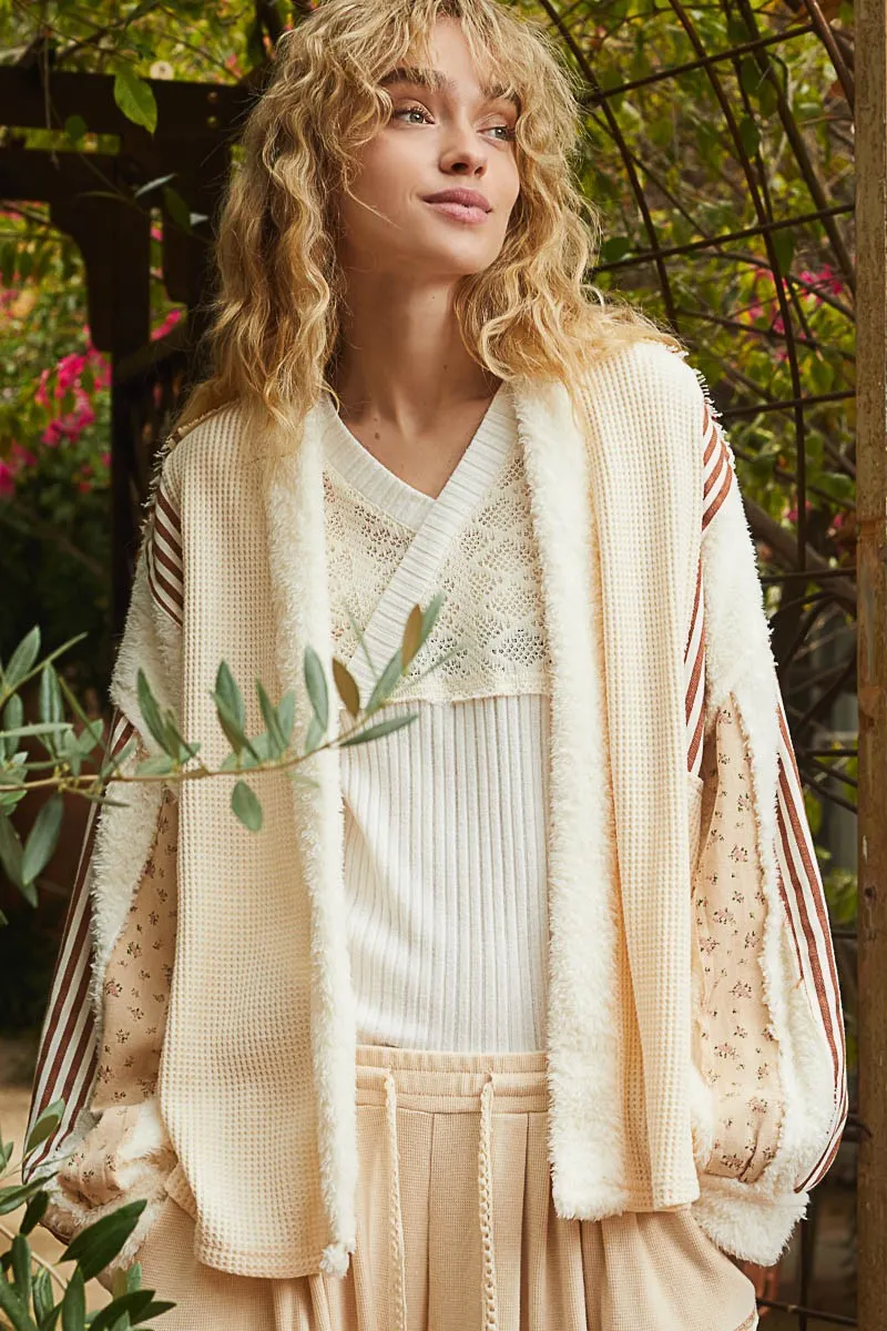 Waffle Knit Fleece Mix Cardigan