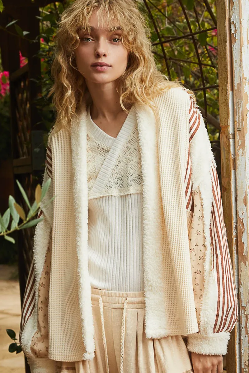 Waffle Knit Fleece Mix Cardigan