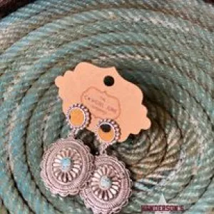 Western Style Concho Drop Statement Earrings