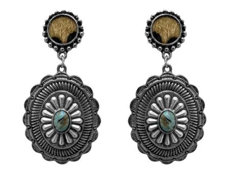 Western Style Concho Drop Statement Earrings