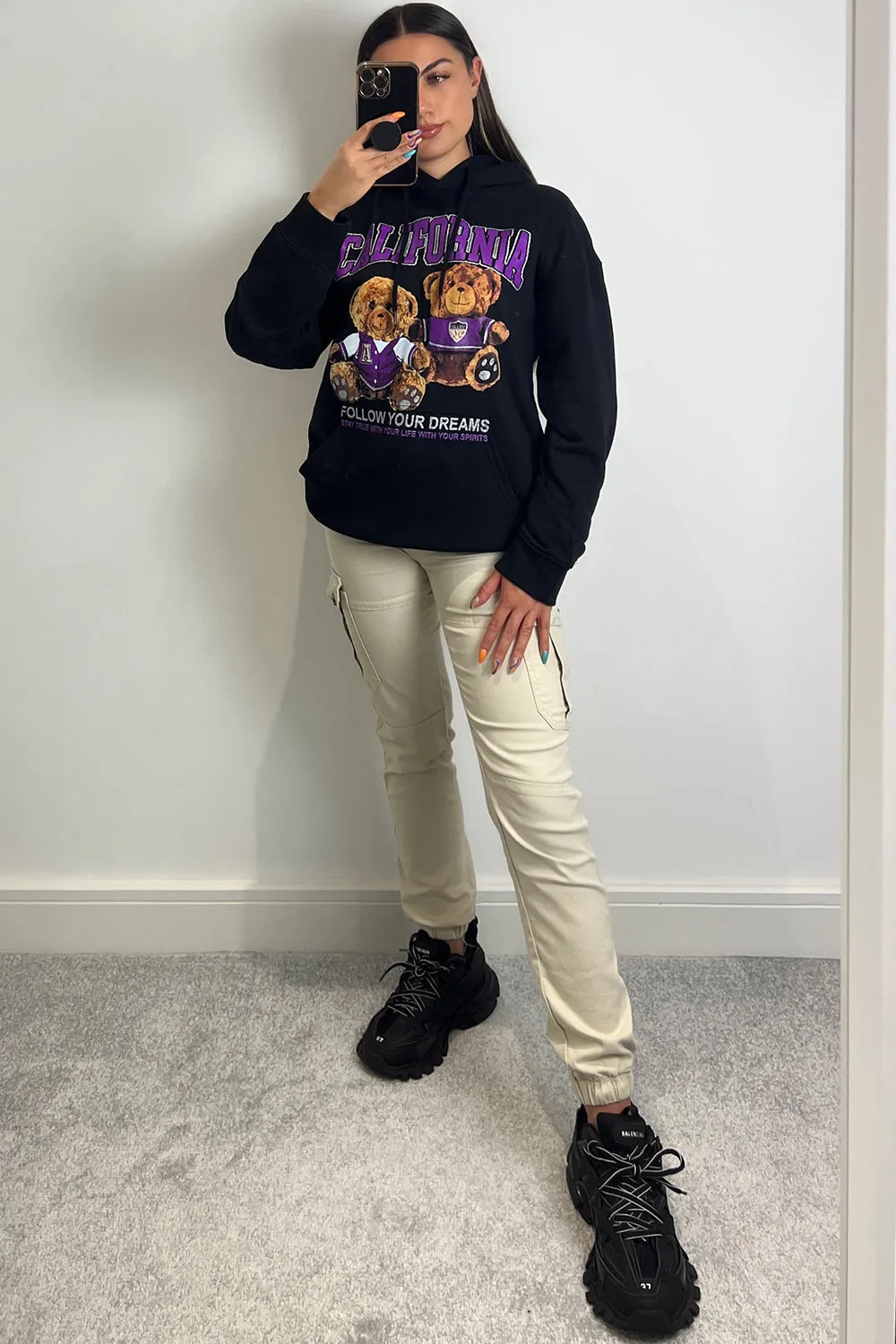 Whitney Black Teddy Graphic Print Oversized Hoodie