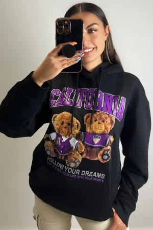 Whitney Black Teddy Graphic Print Oversized Hoodie