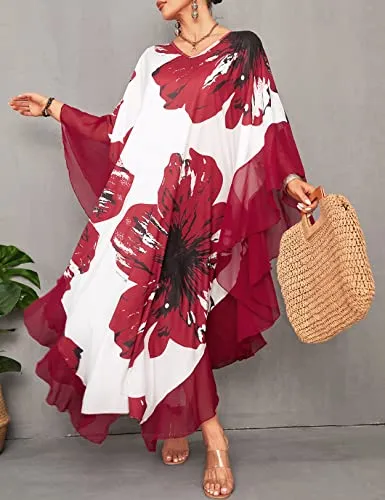 Women's Chiffon Print Caftan Beach Cover-Up, Plus Size