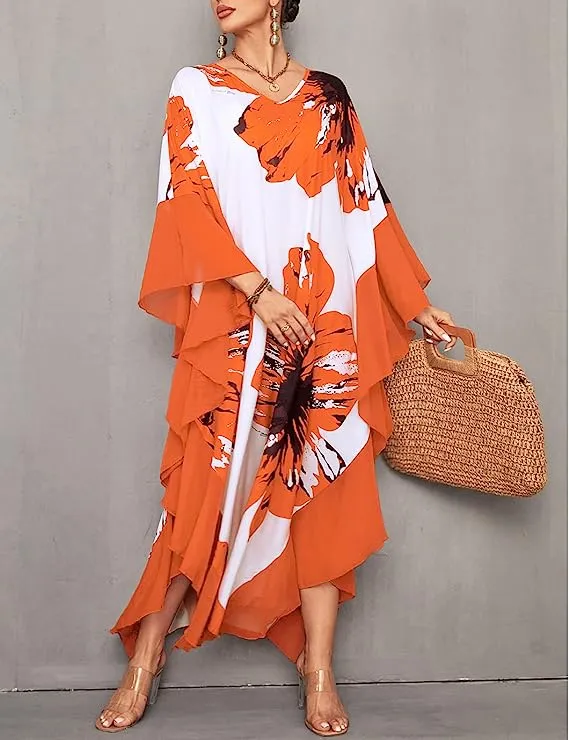 Women's Chiffon Print Caftan Beach Cover-Up, Plus Size