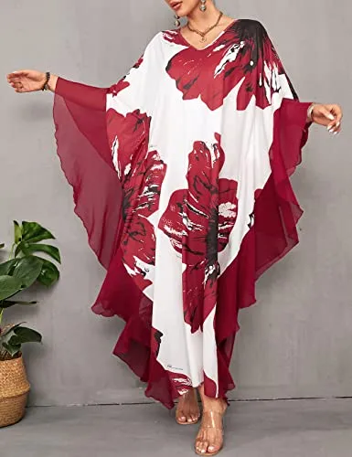 Women's Chiffon Print Caftan Beach Cover-Up, Plus Size