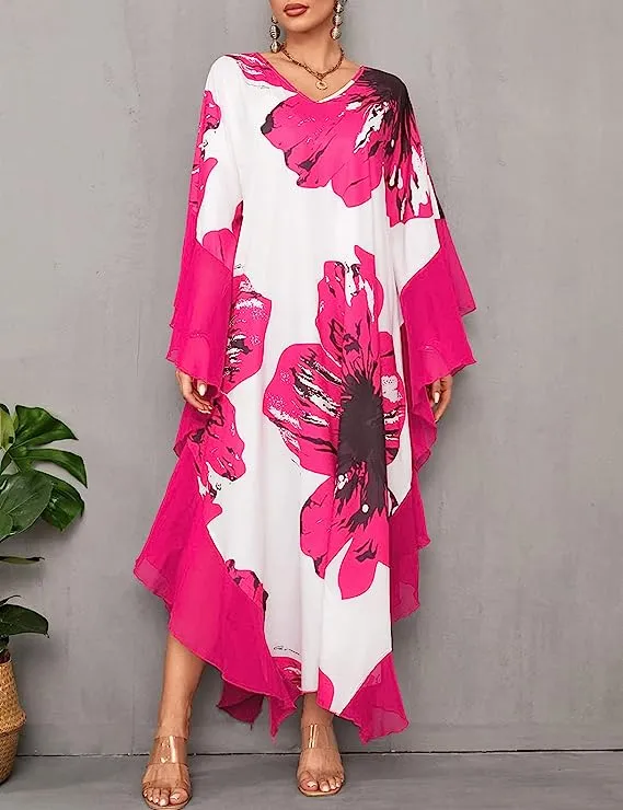 Women's Chiffon Print Caftan Beach Cover-Up, Plus Size