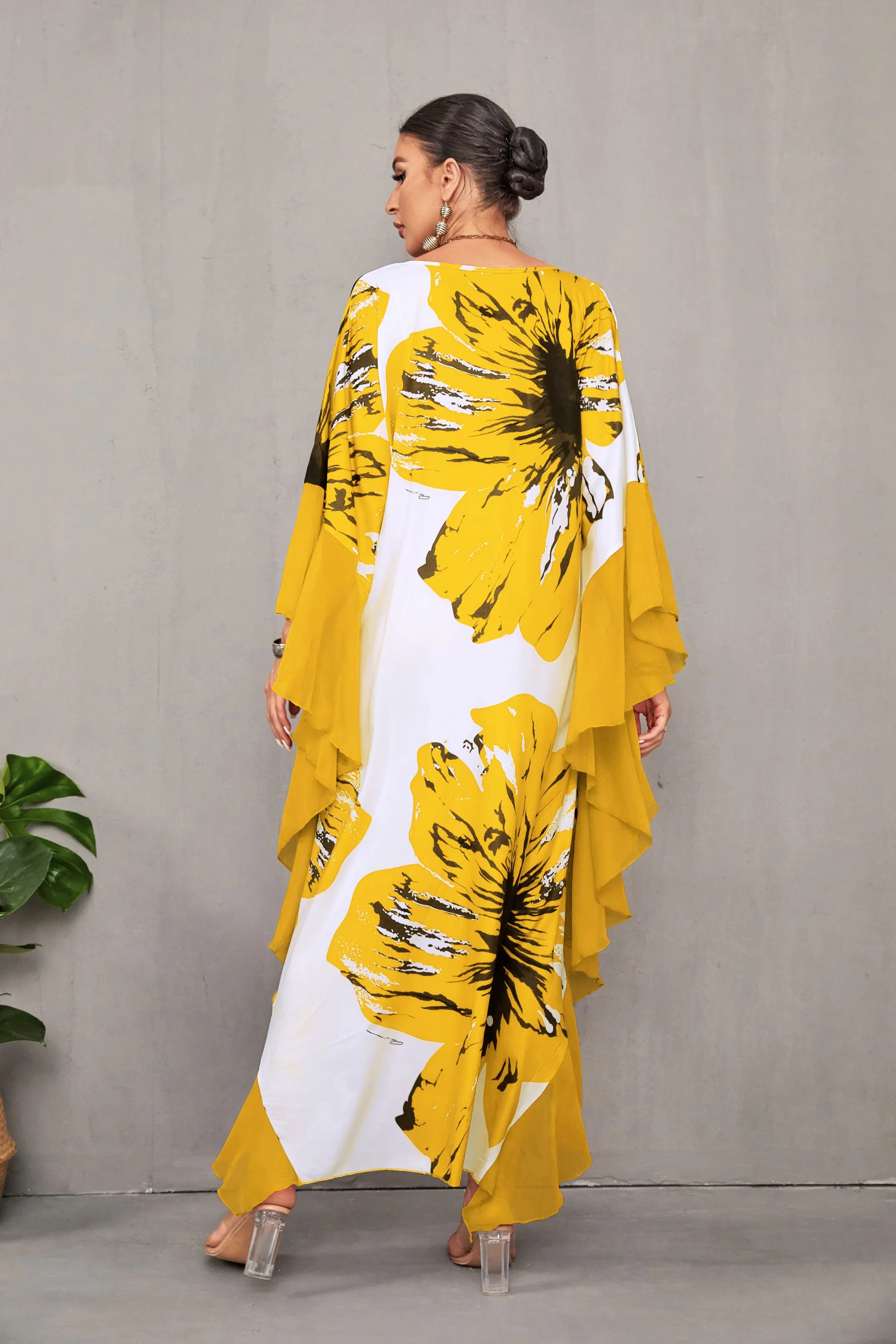 Women's Chiffon Print Caftan Beach Cover-Up, Plus Size