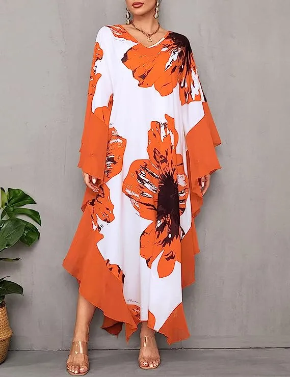 Women's Chiffon Print Caftan Beach Cover-Up, Plus Size