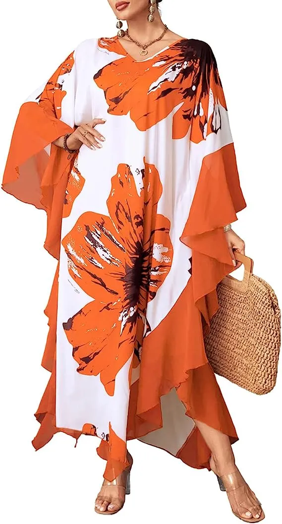 Women's Chiffon Print Caftan Beach Cover-Up, Plus Size