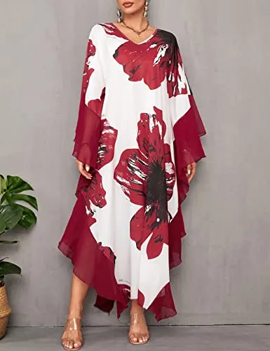 Women's Chiffon Print Caftan Beach Cover-Up, Plus Size
