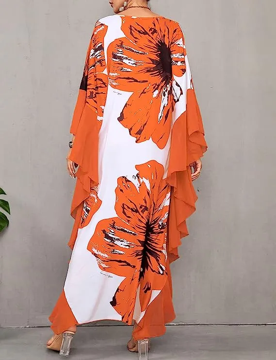 Women's Chiffon Print Caftan Beach Cover-Up, Plus Size