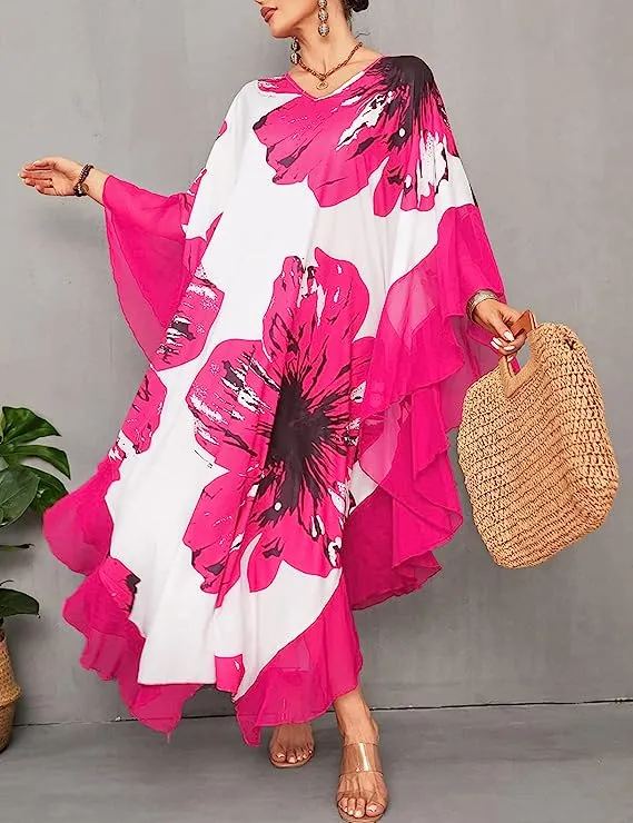Women's Chiffon Print Caftan Beach Cover-Up, Plus Size