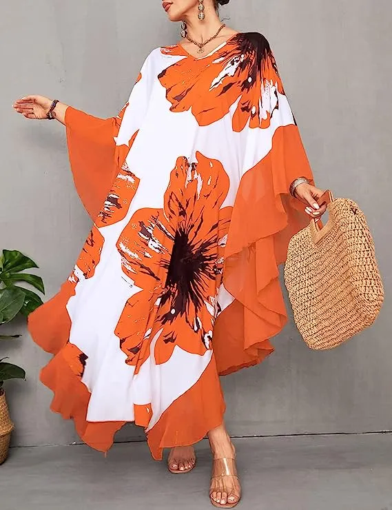 Women's Chiffon Print Caftan Beach Cover-Up, Plus Size